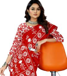 Red Colour Cotton Silk Bagru Print Saree