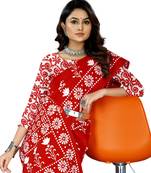 Red Colour Cotton Silk Bagru Print Saree