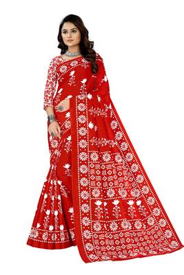 Red Colour Cotton Silk Bagru Print Saree 2