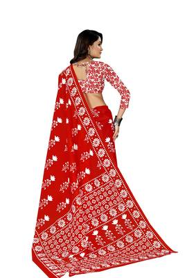 Red Colour Cotton Silk Bagru Print Saree 3