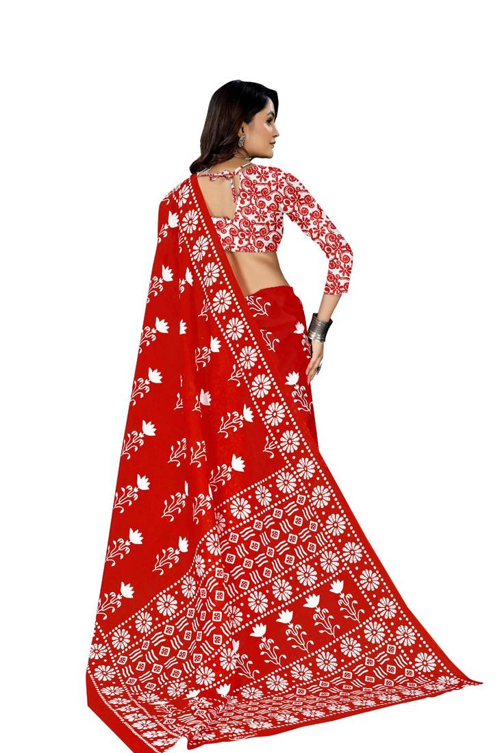 Red Colour Cotton Silk Bagru Print Saree