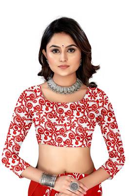Red Colour Cotton Silk Bagru Print Saree 4