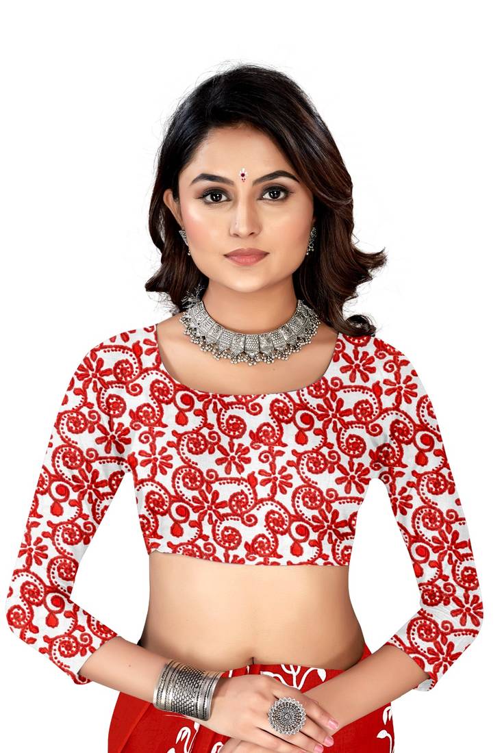 Red Colour Cotton Silk Bagru Print Saree