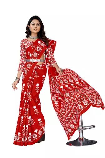 Red Colour Cotton Silk Bagru Print Saree