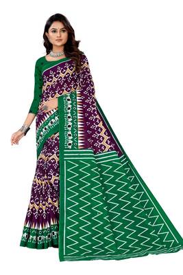 Purple Colour Cotton Silk Bagru Print Saree 2
