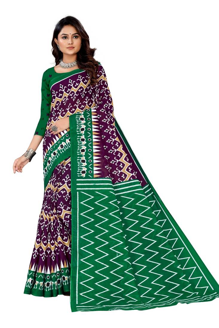 Purple Colour Cotton Silk Bagru Print Saree