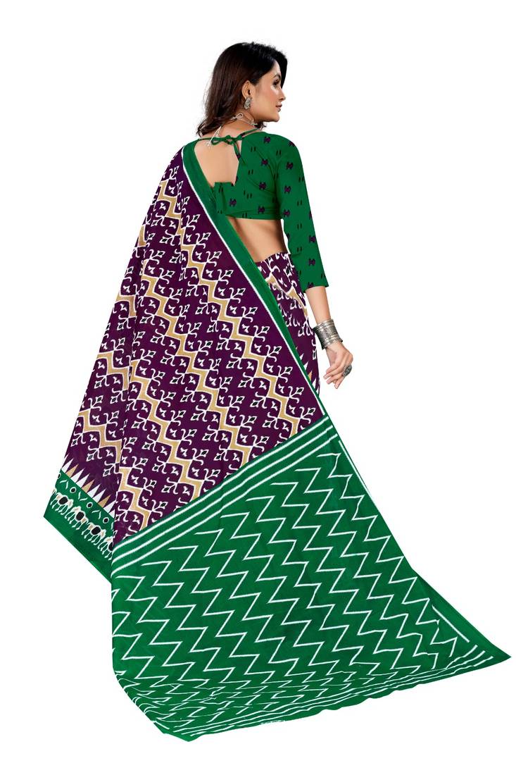 Purple Colour Cotton Silk Bagru Print Saree