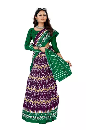 Purple Colour Cotton Silk Bagru Print Saree