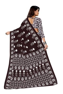 Dark Brown Colour Cotton Silk Bagru Print Saree 3