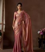 Designer gajari hand work zarkan butta work silk saree