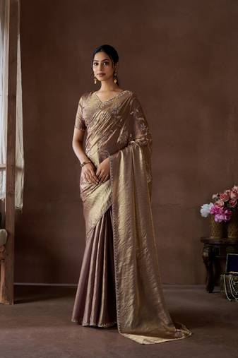 Designer lavender hand work zarkan butta work silk saree