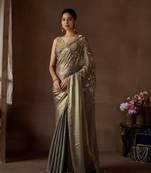 Designer grey hand work zarkan butta work silk saree