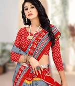 Grey Colour Soft Cotton Block Print Saree