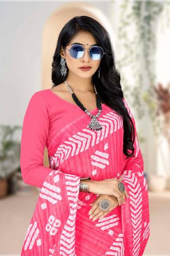Pink Colour Soft Cotton Block Print Saree