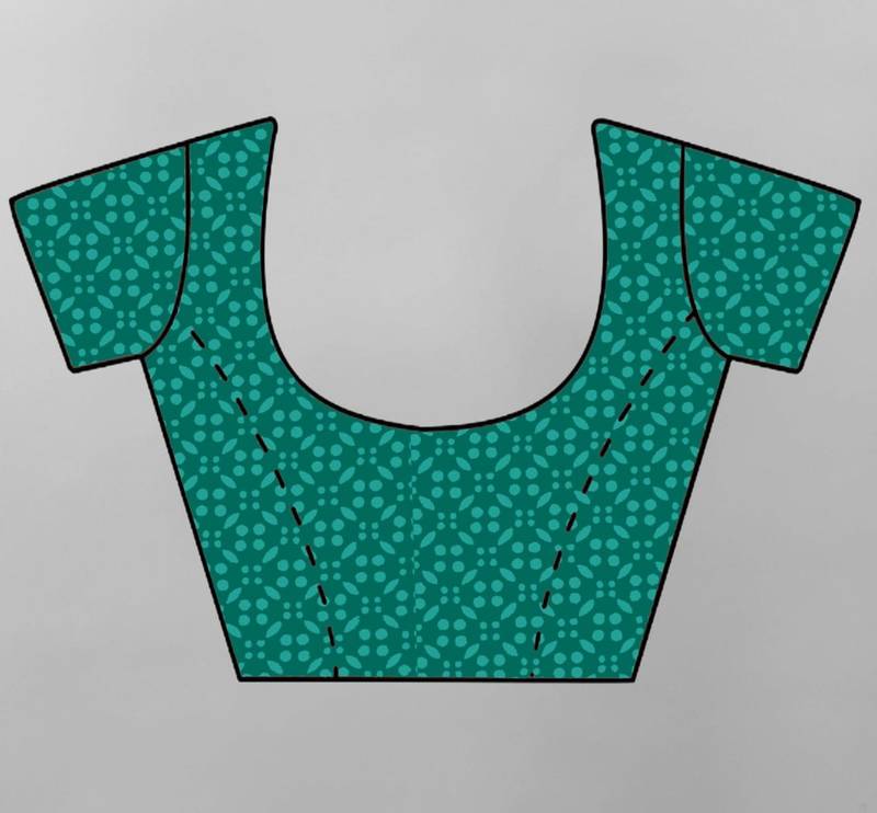 Teal Colour Soft Cotton Block Print Saree