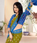 Mehendi Colour Soft Cotton Block Print Saree