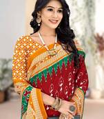 Red Colour Soft Cotton Block Print Saree