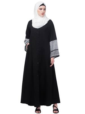 Black and White Nida Printed Abaya 1