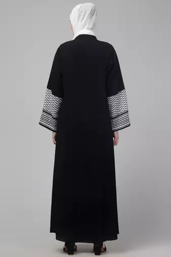 Black and White Nida Printed Abaya