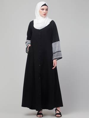 Black and White Nida Printed Abaya 3