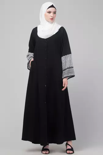 Black and White Nida Printed Abaya