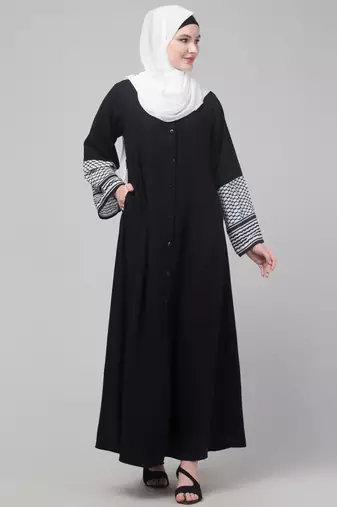 Black and White Nida Printed Abaya