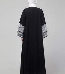 Elegant Black Front Zip Abaya with Patterned Bell Sleeves