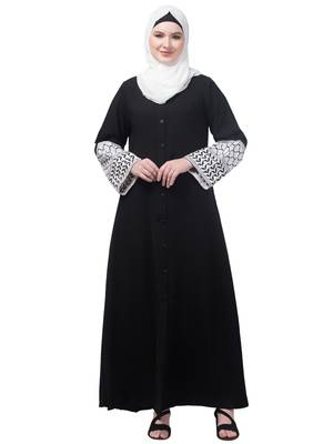 Nazneen Nida Abaya Embroidered Sleeves Black 1