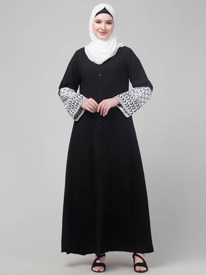 Nazneen Nida Abaya Embroidered Sleeves Black 3