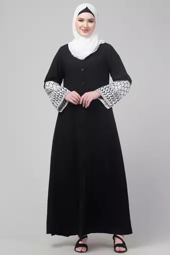 Nazneen Nida Abaya Embroidered Sleeves Black