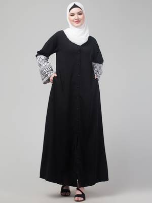Nazneen Nida Abaya Embroidered Sleeves Black 4