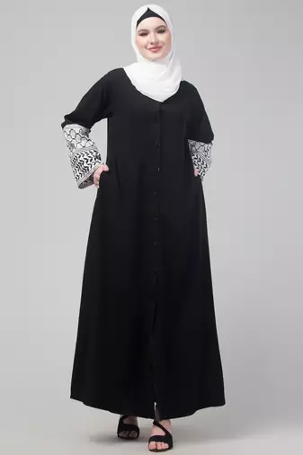 Nazneen Nida Abaya Embroidered Sleeves Black