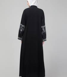 Black matt nida abaya with thread embroidery sleeve and hijab