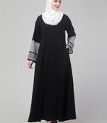 nazneen designer black nida abaya - keffiyeh print on sleeves, includes hijab