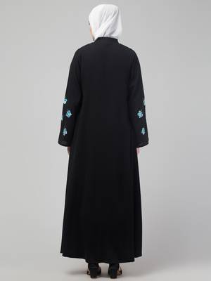 Black abaya with butterfly embroidered sleeve and hijab 2