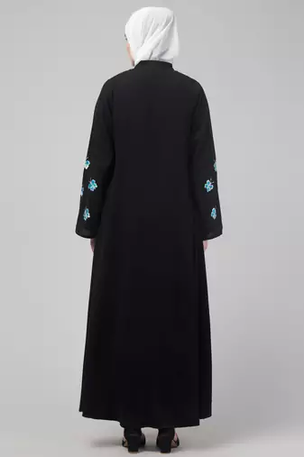 Black abaya with butterfly embroidered sleeve and hijab