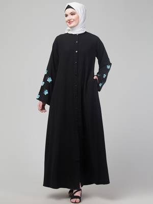 Black abaya with butterfly embroidered sleeve and hijab 1