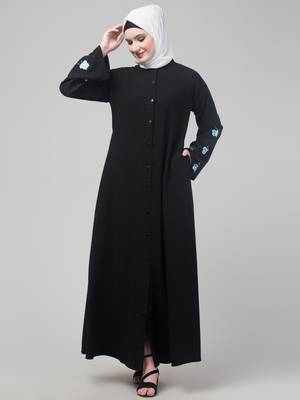Black abaya with butterfly embroidered sleeve and hijab 3