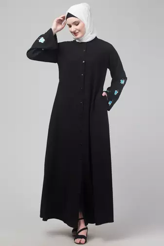 Black abaya with butterfly embroidered sleeve and hijab