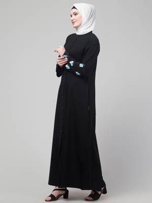 Black abaya with butterfly embroidered sleeve and hijab 4