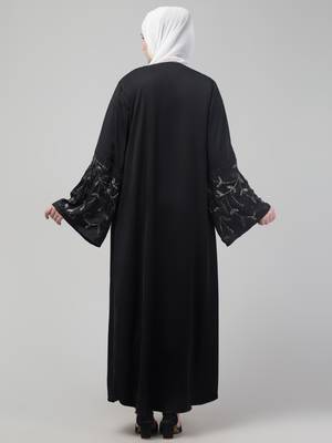 Black abaya with hand embroidered sleeve and hijab 2