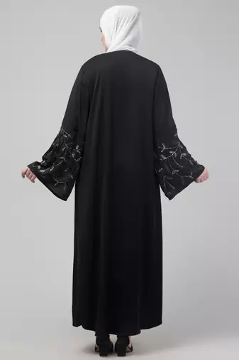 Black abaya with hand embroidered sleeve and hijab