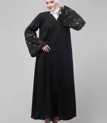 Black abaya with hand embroidered sleeve and hijab