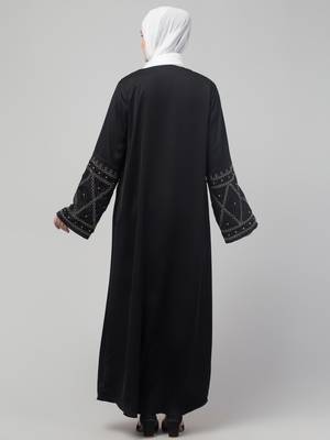 Black abaya with hand embroidered sleeve and hijab 2