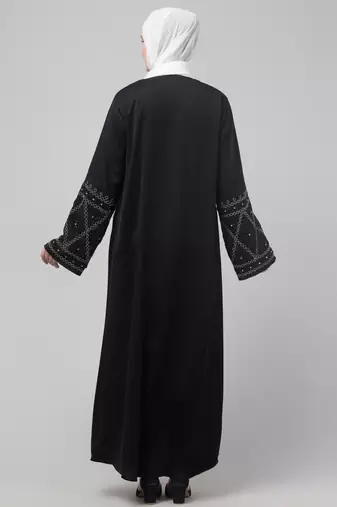 Black abaya with hand embroidered sleeve and hijab