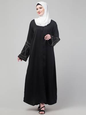 Black abaya with hand embroidered sleeve and hijab 1