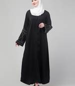 Black abaya with hand embroidered sleeve and hijab
