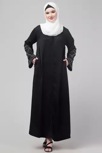 Black abaya with hand embroidered sleeve and hijab