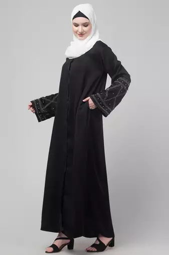 Black abaya with hand embroidered sleeve and hijab