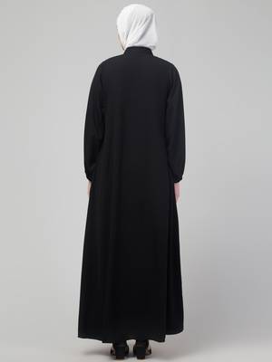 Black plain abaya with placket elastic sleeve and hijab 2